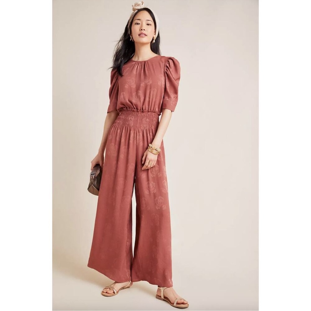 Anthropologie Wide Leg Jacquard Jumpsuit